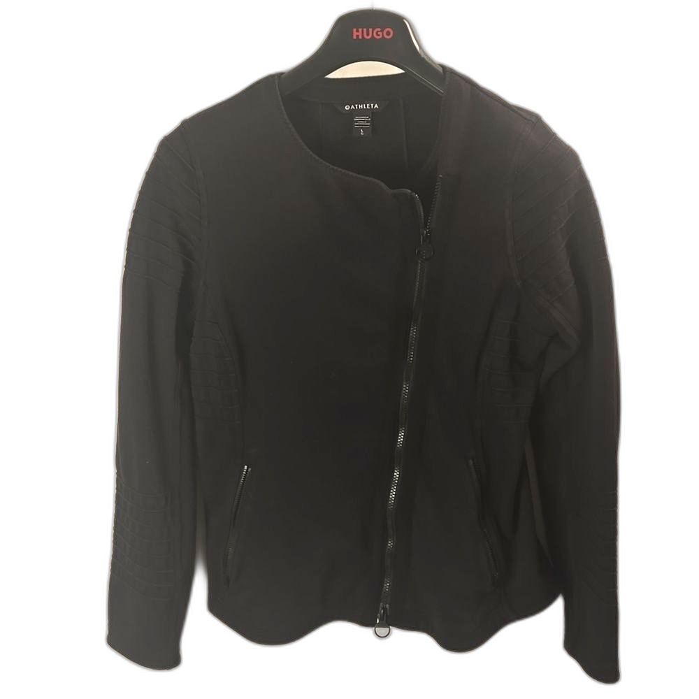 Athleta Black Moto Asymmetrical Full Zip Jacket Womens Sz L Athleisure Bikercore